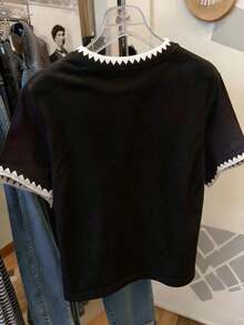Camiseta Casual de Manga Corta con Cuello Redondo y Estampado Gráfico con Slogan de  para Mujer, Regalo para Amigas - Negro 2 - Ver 2