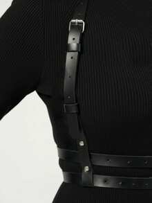 1 chiếc áo croptop nữ màu đen gợi cảm kiểu yếm cổ yếm kèm thắt lưng, dây đeo kiểu Gothic, thích hợp mặc hàng ngày, đi lễ hội âm nhạc, hoặc làm trang phục Halloween. - màu đen - Xem 3