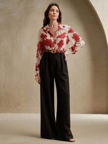 Blusa de manga larga casual de verano para mujer, de estilo jacquard francés tejido, elegante y de ocio para vacaciones - Rojo - Ver 3
