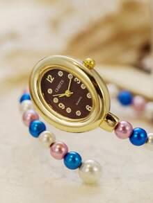 Reloj de cuarzo juvenil con cuentas, elegante y de moda, adecuado para uso diario, también un gran regalo de cumpleaños/graduación y accesorio para fiestas - Multicolor - Ver 3
