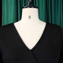 Women's Elegant European And American Style Evening Dress 2026, New Design, V-Neck, Puff Sleeves And Full Hem Skirt - 黑色 - 查看 4