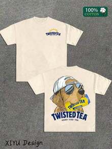 A High-Quality Casual T-Shirt With A Twisted Tea Print, A Must-Have Summer Fashion Item (Cotton T-Shirt). This Crew Neck, Short-Sleeved Cotton T-Shirt Is Casual, Loose-Fitting, And Versatile, Perfect For Outdoor Sports. - 杏色 - 查看 1