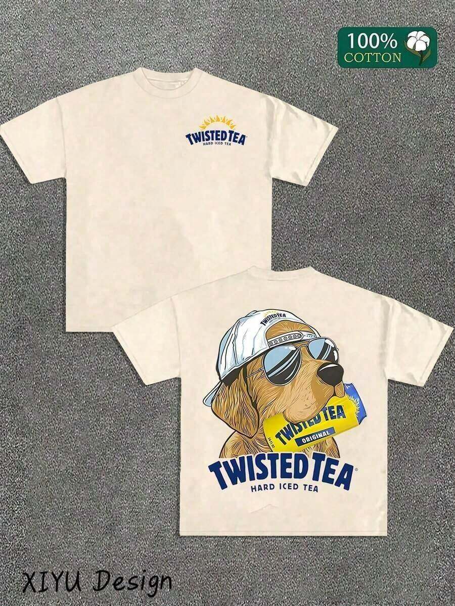 A High-Quality Casual T-Shirt With A Twisted Tea Print, A Must-Have Summer Fashion Item (Cotton T-Shirt). This Crew Neck, Short-Sleeved Cotton T-Shirt Is Casual, Loose-Fitting, And Versatile, Perfect For Outdoor Sports. - 杏色 - 查看 1