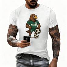 de Comercio Exterior 2026: Camiseta de Manga Corta de Algodón Puro con Estampado de la Mascota de la Copa Mundial para Hombres y Mujeres, Camisa Deportiva Casual Holgada - Blanco - Ver 2
