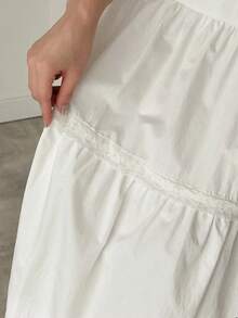 Falda A-Line con cintura elástica y encaje blanco, con volantes - Blanco - Ver 7