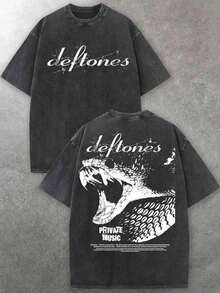 Camisetas de banda para hombre, D Eftones Private Music con gráfico de serpiente, camiseta de manga corta con cuello redondo de algodón lavado de 230g, estilo rock oscuro casual urbano, tallas grandes y altas, regalo para hombre, envío gratis, playeras oversize de mujer. - Estilo - Ver 6