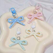 4pcs Acrylic Hollow Bowknot Keychains, Street Fashion Acrylic Pendant Decoration, Lightweight Portable Accessory, Gift For Girlfriend And Best Friend - Multicolor - View 3