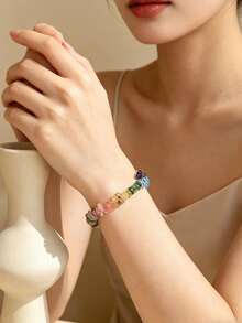 Bracelet à perles de cristal, bracelet extensible en pierre naturelle irrégulière, bracelet chaîne ajustable en cristal de guérison des chakras, bijoux de mode bohème colorés à perles pour femmes - Multicolore - Voir 2