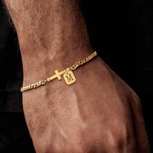 1pc Minimalist Cross Rectangle Letter Stainless Steel Chain Bracelet For Men - Yellow Gold - View 1