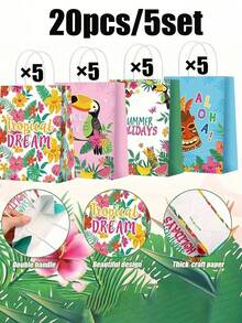 20个/8个装热带夏威夷主题礼品袋，带提手的夏威夷派对纸袋 - 非常适合夏季庆祝活动、夏威夷派对、泳池派对、夏季礼品包装和节日用品 - 均碼 - 查看 14