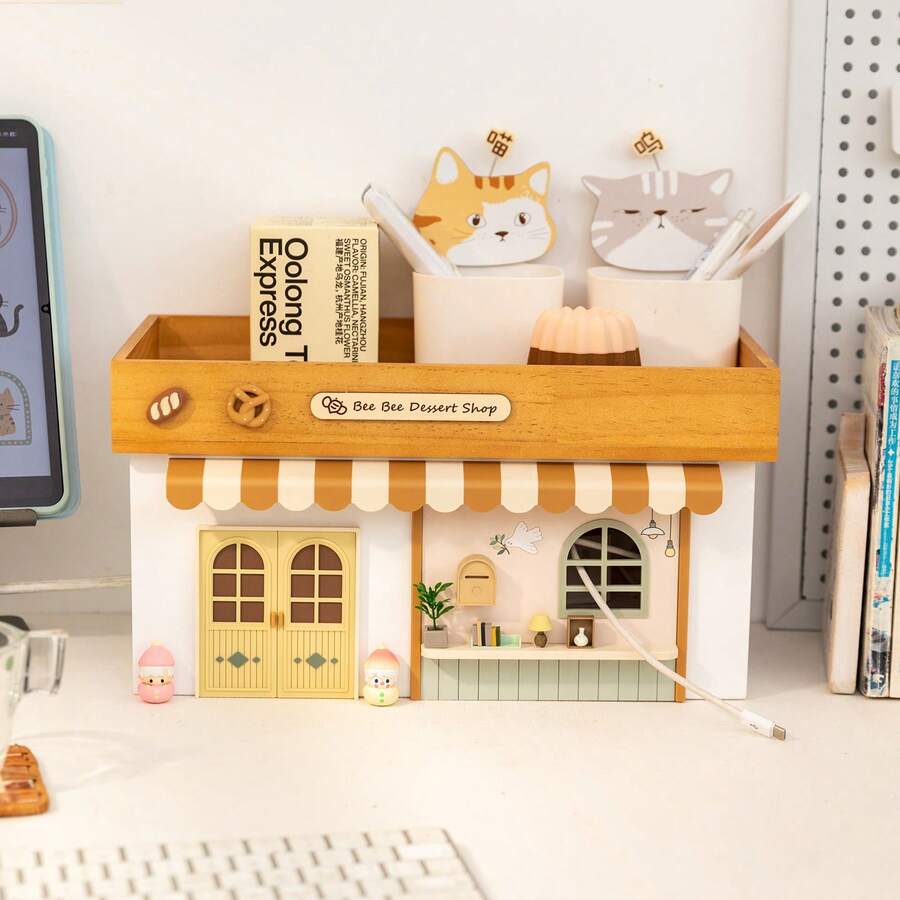 1pc Dual-Layer Wooden Power Strip Storage Box, Desktop Cable Management Organizer With Outlet Cover And Plug Holder, Small Items Storage Box, Mini Figurine Display Stand, Candle & Aromatherapy Tray, Dust-Proof Charging Station Organizer, Home/Office/Living Room Decor, Desk/TV/Computer/USB Hub/Power Socket Organizer, Space-Saving Home Storage Solution