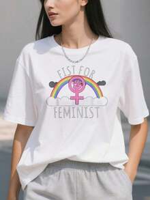 Estampado Gráfico Camiseta Mujer Algodón Ligera VeranoFist-For--Girl-Power-Women-Empowerment-Inspiring-T-ShirtOversize Camiseta Mujer Estampado 100% Algodón Puro - Blanco - Ver 3