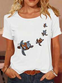 Camiseta de Algodón para Mujer con Estampado Creativo de Letras, Perfecta para Primavera y Verano, Ocio al Aire Libre, Fiestas, Versátil y Elegante. - Blanco - Ver 7