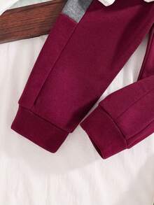 Tween Boy Letter Graphic Color Block Warm Crew Neck Sweatshirt And Pants Set - Burgundy - View 6