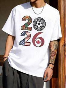 2026 World Cup Number Print T-Shirt Featuring Elements Of Mexico, USA, And Canada. Modern Yet Retro Design, Soft Fabric, Relaxed Fit Perfect For Football Parties, Celebrations, And Everyday Wear. Shirts, T-Shirts, Clothing, Sweatshirt - 黑色 - 查看 1