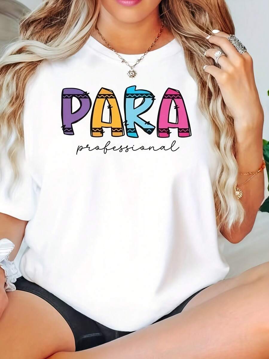 Camiseta Gráfica Blanca para Mujer - Letras Profesionales y Atrevidas - Camiseta Suave para Uso Diario en Oficina, Eventos Casuales y Formales - Tela No Transparente - Esencial para el Guardarropa de Primavera/Otoño/Verano, Camisetas para Damas, Moda de Temporada, Diseño Divertido, Ajuste Cómodo, Top Versátil, Amantes de la Moda, Ropa de Trabajo, Cuello Redondo, Material Ligero, Camiseta Estampada, Camiseta Y2k para Mujeres Trabajadoras - Negro - Ver 1