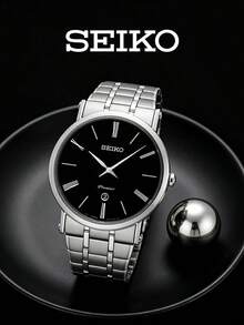 Seiko SKP393J1 男士石英表，经典商务腕表，不锈钢表带，带日期显示，日常、派对、周年纪念礼物 - 銀色 - 查看 1