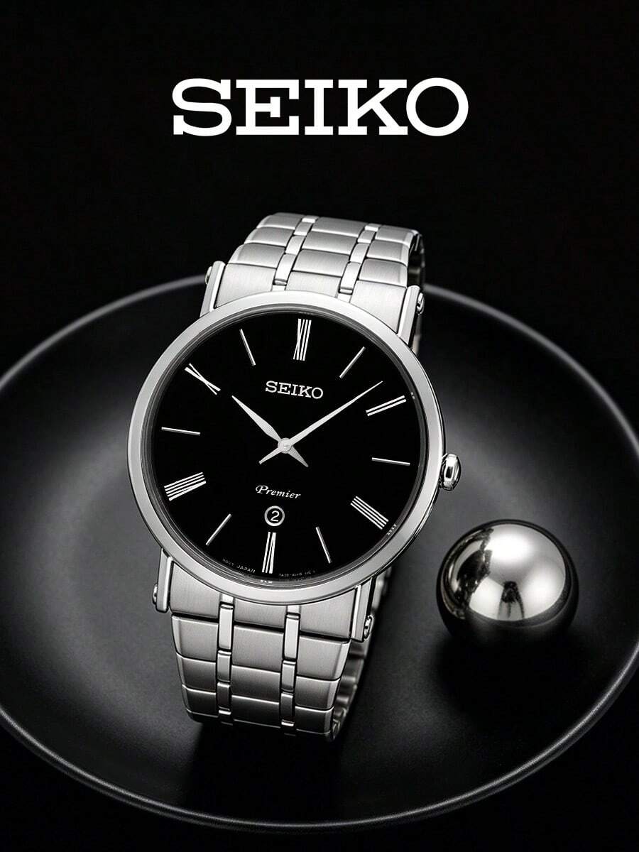 Seiko SKP393J1 男士石英表，经典商务腕表，不锈钢表带，带日期显示，日常、派对、周年纪念礼物 - 銀色 - 查看 1