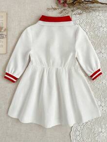 Vestido de niña preadolescente de unicolor con cuello medio abierto, para primavera/otoño - Blanco - Ver 3