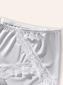 Aesletic 1PC Plus Size Women's Panties Satin-Finish Lace Bright Pink Bow Sexy Panties. Breathable,Lace, Lightweight Highly Elastic,Specially Designed - Light Grey - View 7