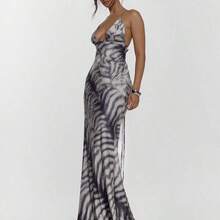 Lace Up Front Cup Detail Fitted Animal Print Maxi Dress Sexy Going Out Autumn Fall Night Out Cute Streetwear Party Elegant Spring Summer Vacation - Multicolor - Ver 5