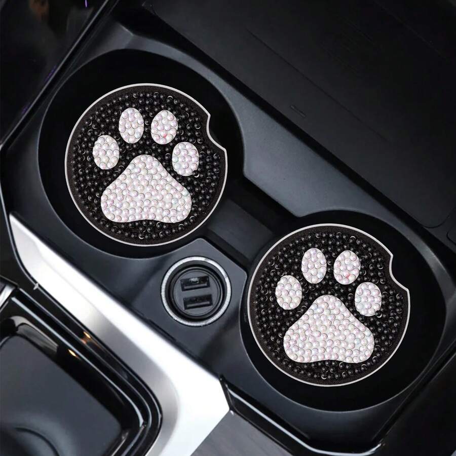 2pcs DIY Diamond Painting Car Cup Coasters, 2.8 Inch Anti-Slip Coasters, Universal Car Interior Decor, Shiny Feminine Style, Multipurpose For Car, Home And Office Desk