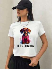 Camiseta de Mujer con Estampado de Perro Lindo, Top Casual de Primavera, Tela de Calidad, Corte Holgado, Transpirable, Diseño Gráfico - Estilo Urbano Vintage, Camiseta Unisex de Algodón de Manga Corta con Cuello Redondo, blusas para mujer, playeras de mujer, blusas casuales para dama. - Blanco - Ver 6