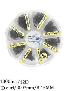 Một hộp 1000 chiếc lông mi giả hình quạt, chân nhọn, độ dày 4D/5D/6D/7D/8D/10D/12D, độ dày 0.07mm, chiều dài 8-15mm/8-15mm hỗn hợp, độ cong C/D, mềm mại và tự nhiên, dễ mang theo, lông mi giả được gắn thủ công, thích hợp cho tiệc tùng và du lịch. - Xem 64