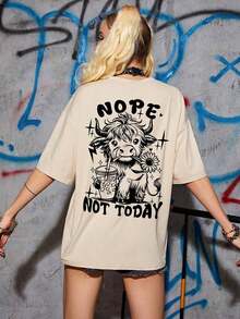 Women's Summer Letter Printed Round Neck Drop Shoulder Short Sleeve Loose Casual T-Shirt Graphic Tees Women Tops Blouses For Women Sportswear Style Y2K, Round Neck, 100% Cotton, Soft Fabric, Short Sleeve. - 杏色 - 查看 2