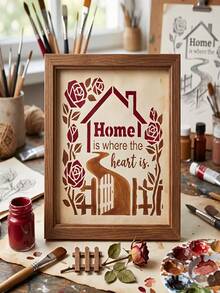 4pcs Reusable House Outline Stencils, Suitable For DIY Crafts, Farmhouse Wall Decor, Includes Wreath, Pebble Patterns And "Home Is Where The Heart Is" Quote Templates, Can Be Used For Scrapbooking, Greeting Cards, Fabric Painting - Houses - View 5