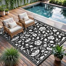 Vintage Floral Outdoor Area Rug UV Resistant Waterproof Breathable Easy To Maintain Lightweight Pet Friendly Camping Carpet For RV Trip Balcony Picnic Backyard Garden Picnic Beach - Black and White - View 3