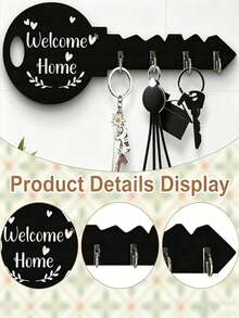 Wall Mount Rack With Shelf & Hooks, Boho Floral Wooden Key Holder Rustic Space-Saving Storage Organizer, Hanging Shelf For Keys Coats Small Sundries, Chic Farmhouse Home Decor Ornament For Hallway Porch Kitchen Office Daily Entrance Storage - View 3