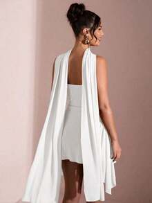 Vestido corto de gasa con escote en V profundo y cinta de color negro sólido, adecuado para citas diarias, salidas nocturnas, discotecas, fiestas, reuniones, fiestas de cóctel, monos de vacaciones, fiestas en la piscina, ropa de oficina, vestidos para ir y venir - Blanco - Ver 6