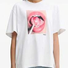 Camiseta holgada de verano con estampado de piruletas, estilo americano divertido, moda europea y americana, top de manga corta juvenil y elegante. - Camisa blanca de manga corta - Ver 1