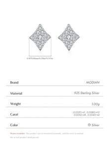 Khuyên tai đính đá Moissanite hình thoi lấp lánh MODIAN bằng bạc sterling 925, kiểu dáng xếp chồng, dành cho nữ, thích hợp đeo hàng ngày hoặc làm việc văn phòng. - Bạc - Xem 5