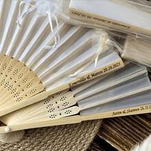 Juego de abanicos de mano personalizados con lazo blanco, abanico de papel plegable para recuerdos de boda, juego de regalo de boda nupcial - Multicolor - Ver 8