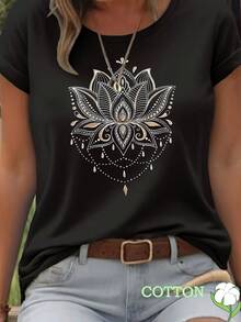 Women's 100% Cotton Soft T-Shirt - Classic Fit, Soft And Breathable, Perfect For Everyday Casual Wear. Classic Crew Neck, Versatile For Any Outfit, Multiple Colors, Stretchy Fit, Machine Washable, Sizes XS-XXL. Breathable Cotton T-Shirt, Goes With Everything. - 黑色 - 查看 6