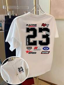 Women's Chicago Racing Number 23 Print T-Shirt - Crew Neck, Short Sleeve, Red Racing Design, Geometric Pattern, Casual Summer And Spring Top For Women, Ladies' T-Shirts Y2k Shirt - 白色 - 查看 1