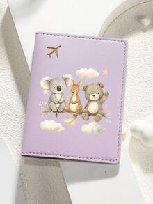 1pc Cartoon Print Passport Holder - Cute Koala, Kangaroo And Bear With Stars And Clouds Travel Organizer - Birthday Gift For Wife, Girlfriend, Best Friend, Holiday Gift - Multicolor - View 7