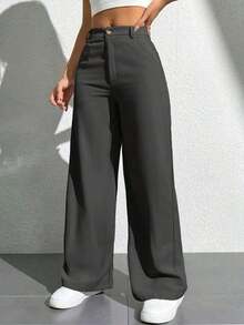 Pantalones casuales simples de unicolor para mujer para usar todos los días - Gris Oscuro - Ver 5