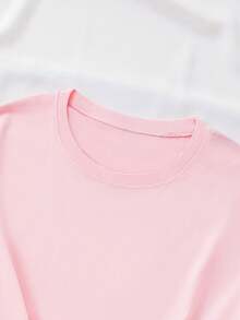 Women's Casual Summer T-Shirt With Pencil Bow Print, Machine Washable, Stretchy Fabric, Ideal For Everyday Wear And Lounging At Home, Versatile Garment, Couple's T-Shirt, Nian Nian Direction, Circles - 羅莎 - 查看 5