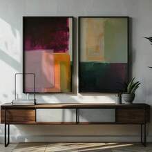 Set Of 2 Modern Geometric Color Block Art Prints, Burgundy, Sage, Orange Decor, Colorful Abstract Wall Art Modern Statement Wall Decor, Colorful Abstract Poster Prints, No Frame - Abstract - View 3