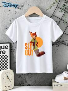 Crazy Zootopia Nick Children's Cotton Short Sleeved T-Shirt, Disney  Printed Girls' T-Shirt, Cartoon Children's Round Neck Breathable T-Shirt, Summer Clothes Kids Girls Clothes, Suitable For Boys And Girls, Disney Girls Travel T-Shirt - trắng - Xem 1