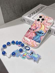Disney Has Authorized, Phone Case - Chain Set, The Stitch Lilo & Stitch 3D Phone Case Plus A Silicone 3D Stitch Bracelet With Metallic Ring Removable Bracelet, Stitch And Angel Pattern, Compatible With Iphone17/16/15/14/13/12/11/XS/XR/X Plus Pro Max, A Stylish Cartoon Phone Case, The Perfect Gift Choice, Phone Protection, Durable Phone Cover, Great Gift For Friends And Family. - White - View 5