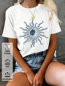 Talla Grande, Camiseta Retro de Manga Corta para Mujer - Top Vintage con Cuello Redondo y Bajo Ajustado, Ideal para Uso Casual, Camiseta Gráfica Lavable a Máquina (Sin Detalles) para Conjuntos de Primavera y Verano. Camiseta Casual de Manga Corta para Mujer, Talla Estándar, Camiseta Básica. - Blanco - Ver 1
