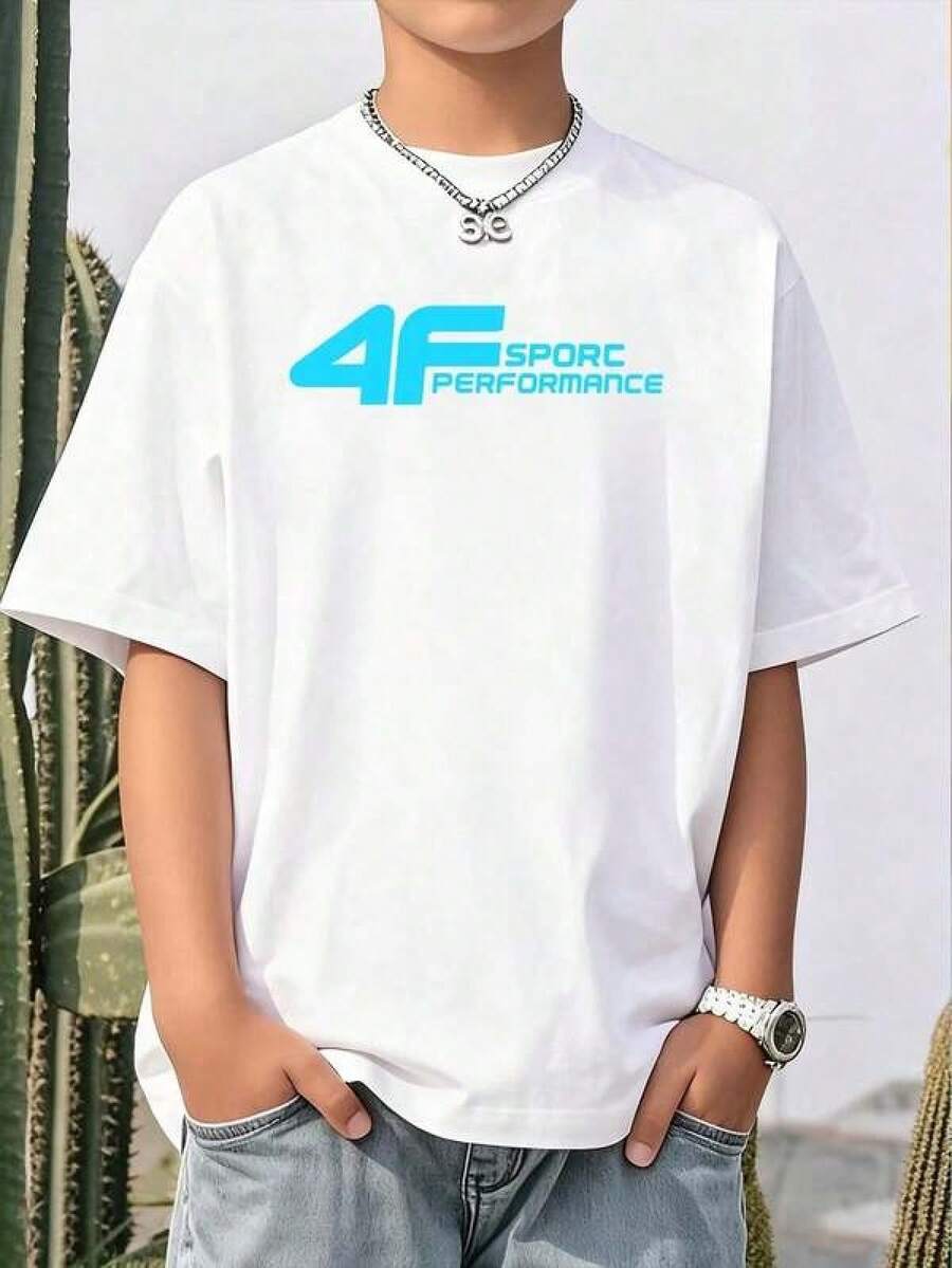 Camiseta de manga corta con cuello redondo y estampado gráfico informal para niños y adolescentes, top de verano, camiseta informal de algodón puro a la moda, top básico de manga corta holgado para adolescentes y mujeres, versátil para uso diario,  urbana, escuela, vacaciones, viajes, citas, ropa informal para salidas al aire libre. - Blanco - Ver 1