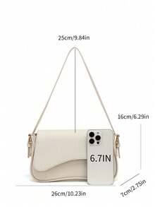 Baguette Bag 極簡純色女款翻蓋腋下包 方形單肩包 手提包 1件 PU皮革紋理包 漆皮鱷魚紋 PU皮革 時尚多功能 優雅性感 適合手持、單肩、上班、商務、通勤、戶外、旅行包 尺寸 27*15*6 - 白色 - 查看 2
