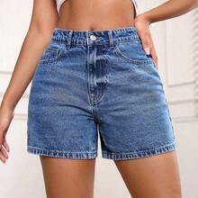 ICON Plus Size Women High Waist Vintage Denim Shorts, A-Line Wide Leg Loose Casual Versatile Bermuda Shorts - Azul lavado medio - Ver 4