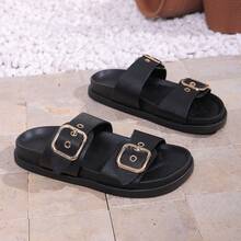 Women's Comfortable Slippers - Non-Slip Lightweight Flat Beach Sandals - Black - View 10