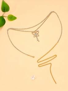 1 pieza Cadena de cintura con doble capa de mariposa con diamante de imitación, nuevo accesorio de joyería de estilo europeo y americano para mujeres para playa y resort de verano - Multicolor - Ver 6